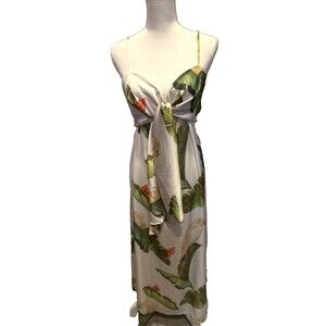 Ciebon KatellanMidi Dress Tropical Large Satin Tie Bust Parrot Sundress